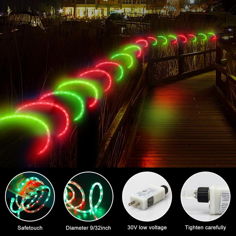 Kenburg أضواء عيد الميلاد المتسلسلة الخارجية، 50 قدم 600 LED أضواء حمراء وخضراء، ضوء أنبوب مقاوم للماء مع 8 أوضاع مؤقت وذاكرة، أضواء عيد الميلاد الدائمة لتزيين الأشجار والأسوار والفناء والمنزل - Image 4